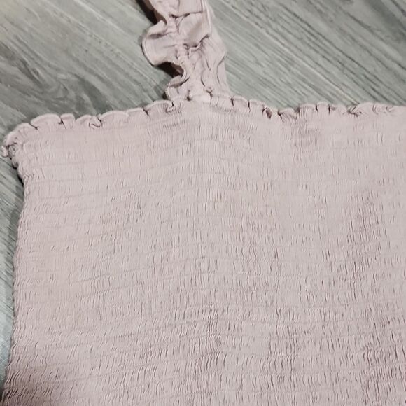 EUC Aerie Taupe Ruffle Rouched Stretch Crop Tank Top - Picture 2 of 5
